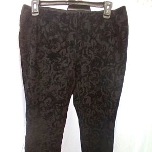 ALFANI Pants Womens Size 10 Black Floral Pattern Velvet Skinny Low Rise Zip
